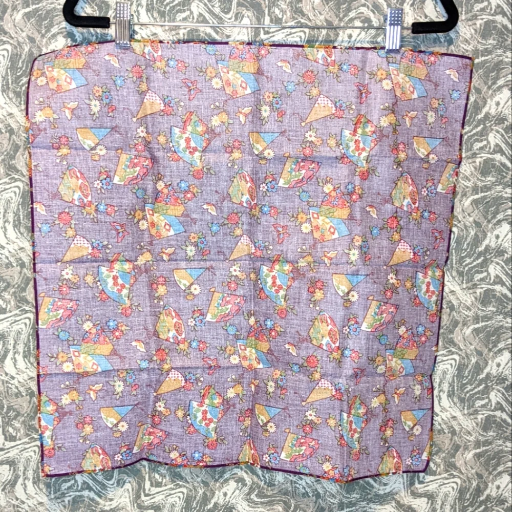 NWOT Vintage Japanese Handkerchief -  Flowers Butterflies Fans